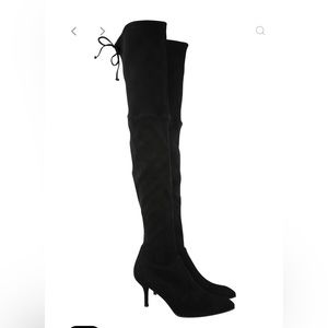 Stuart Weizmann Tie Model over knee boots black suede